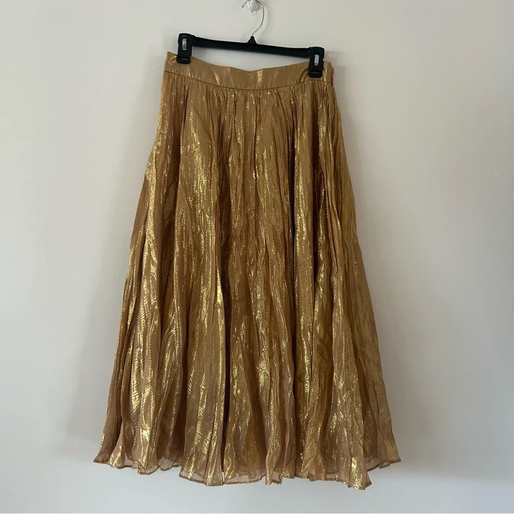 Kate Spade Gold Metallic Midi Skirt Size 8
